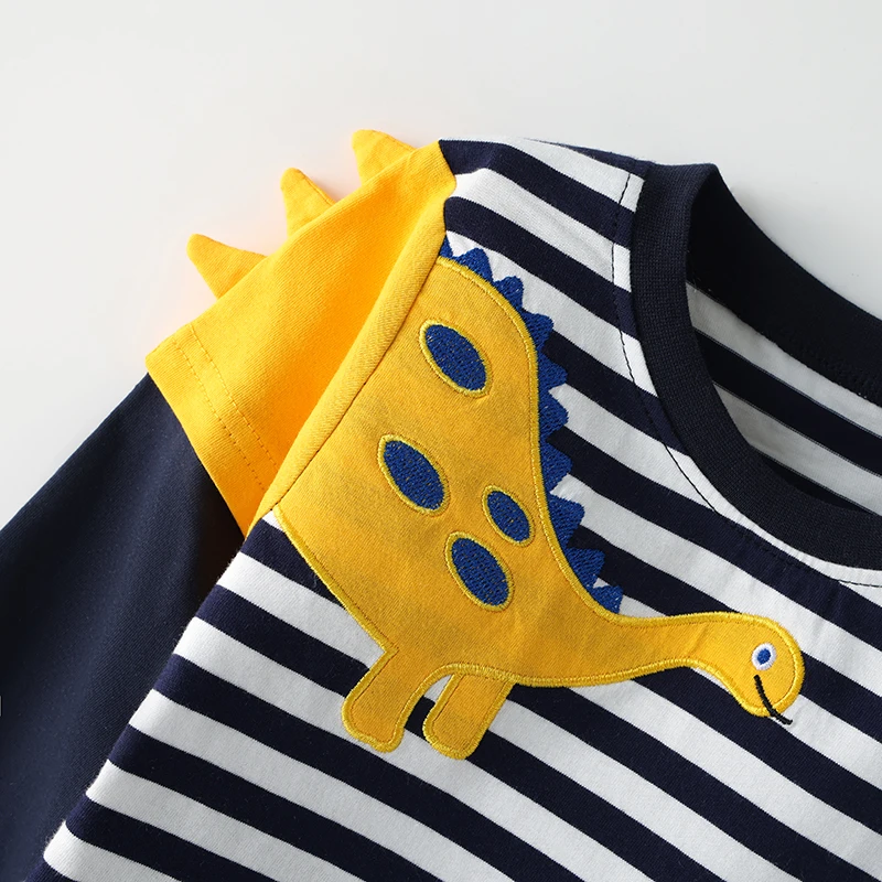 Little maven Kinderkleidung 2026 Herbst Frühling Baumwolle Baby Jungen Langarm Cartoon Dinosaurier Gestreifte T-Shirts Kinderbekleidung – Detail 5