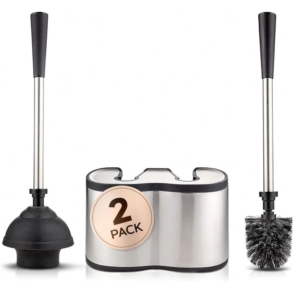 

Toilet Brush and Plunger Set 18-in Updated 2025 No Rust Stainless Steel Design Long Handles with Freestanding Canister