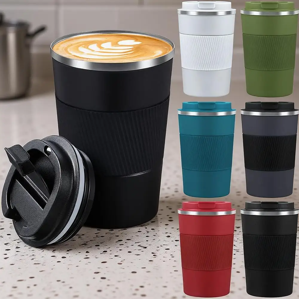 

Набор из 6 термокружек для путешествий, 350 мл, с крышкой, герметичные, из нержавеющей стали, многоразовые, для горячих и холодных напитков, чая (красные, черные)