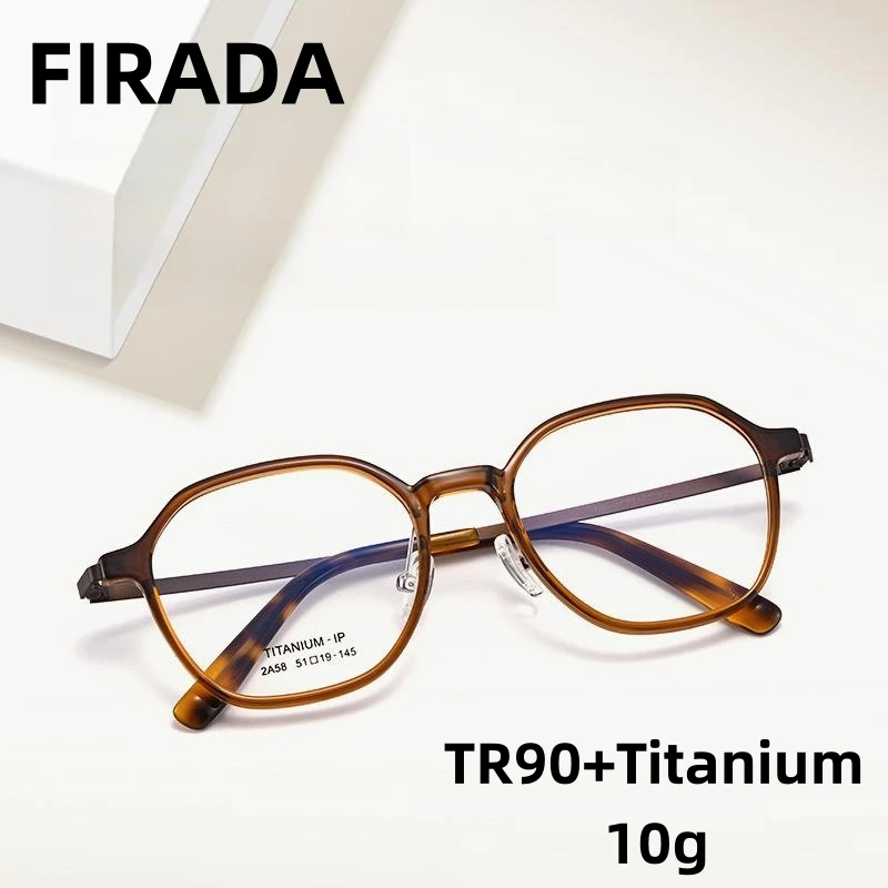 

FIRADA Fashionable Comfortable Glasses Round Luxurious Pure Titanium Eyeglasses Optical Prescription Frames Men Women 2A58-C
