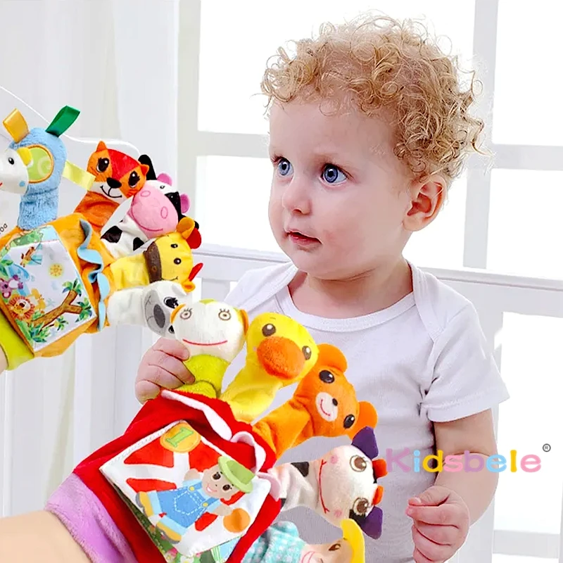 Rollenspiel Baby Hand Fingerpuppe Plüschpuppe Niedliches Tier Cartoon Spielzeug Eltern-Kind-Geschichtenerzählen Lernspielzeug mit Stoffbuch