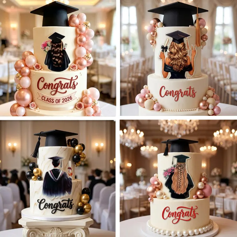 2026 Neue Abschlussfeier-Kuchendekoration Hochwertiger Farbiger Acryl-Abschluss-Kuchenaufsatz Geschenk Dessert-Dekoration