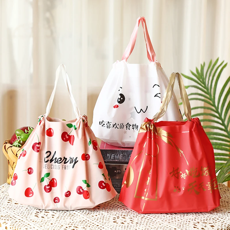 Drawstring Bag for Food Packaging Plastic Pouch Fruit Takeaway Mouth Shopping Gift Clothing