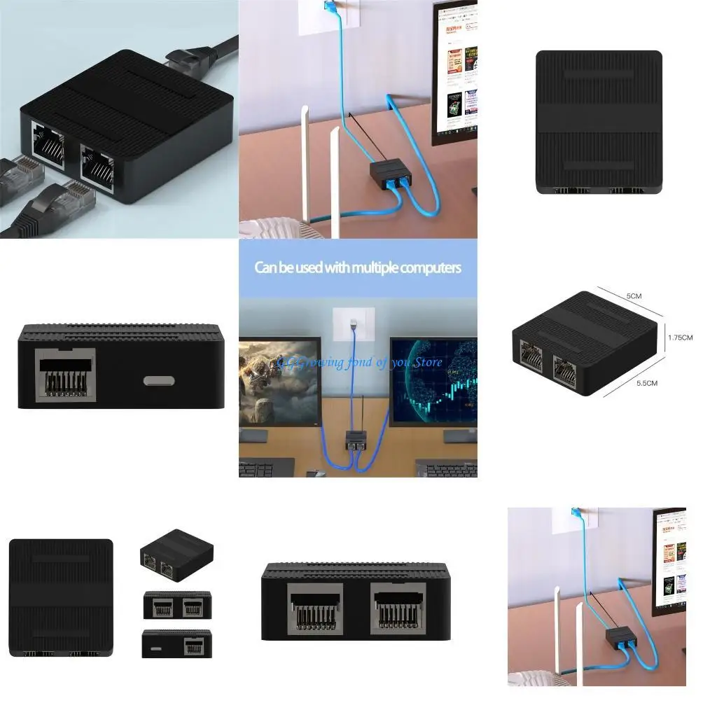 

H9EB Fast Speed Rj45 Cable Coupler Ethernet Splitters 1 to 2 Female Adapters Internet