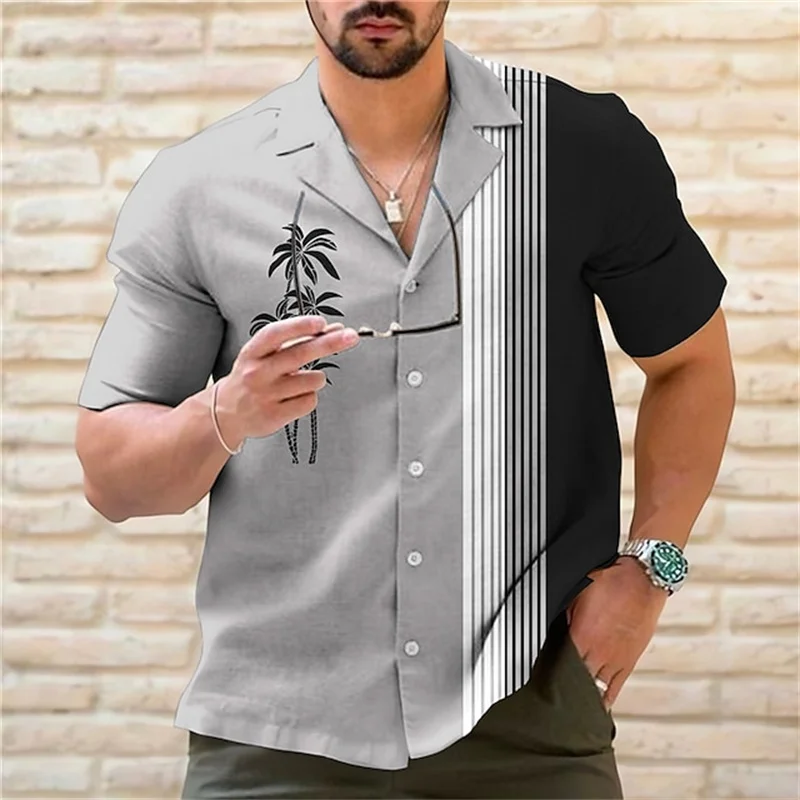 Luxury shirt 6 colors 2023 men\'s summer Hawaiian shirt casual fashion street short sleeve coconut striped beach holiday party