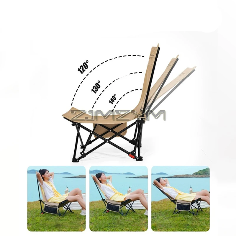 Folding Portable Beach Chair, Adjustable High Back Low Seat Lightweight Chairs for Beach Tent & Shelter & Camping, Side Pocket