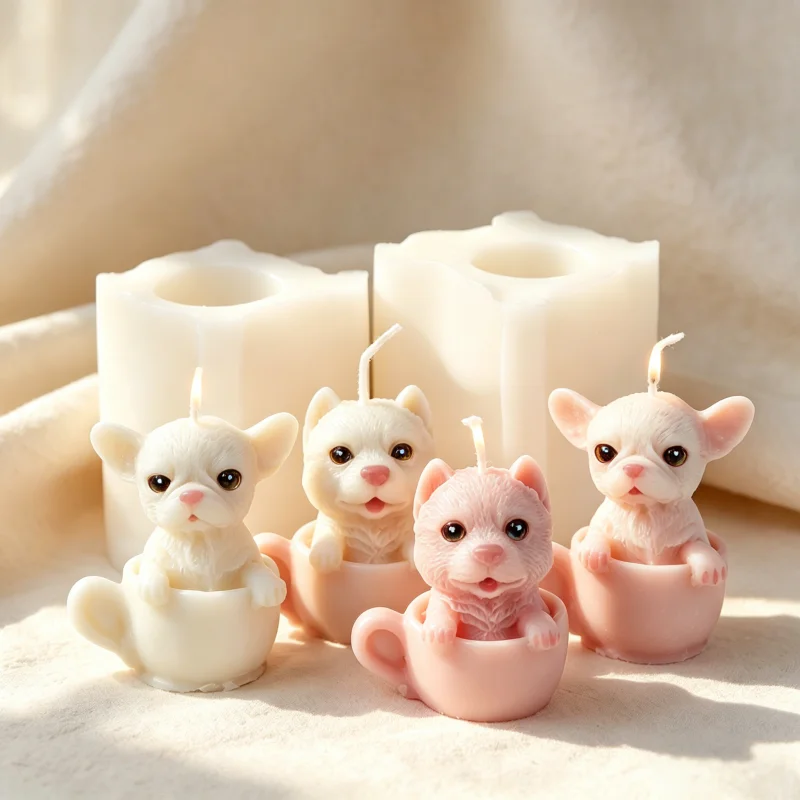 Niedliche Hunde-Tassenförmige Silikonform 3D Chihuahua Aromatherapie-Kerzen- und Seifenform Shiba Inu Gips-Geschenk Tischdekoration