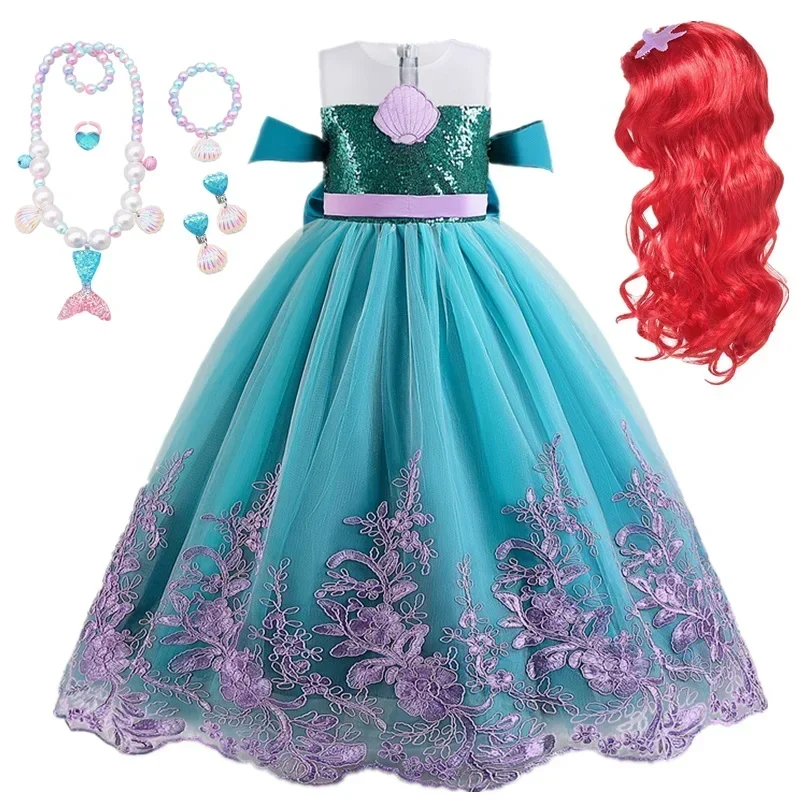 Little Mermaid Dress for Girls 4-10 Years Halloween Cosplay Ariel Princess Dress Carnival Party Clothes Kids Birthday Prom Gown