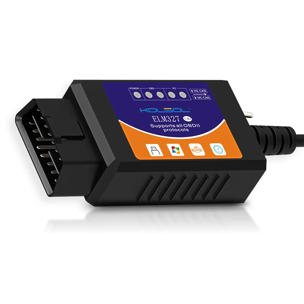 KOLSOL ELM327 USB V1.5 с переключателем, модифицированный для ELMconfig Forscan, чип CH340+25K80, HS-CAN / MS-CAN
