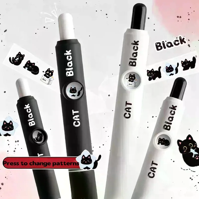 4Pcs Kawaii Cat Gel Pens 0.5mm Black Ink Quick-Dry Smooth Writing Retractable School Stationery Students Birthday Gift