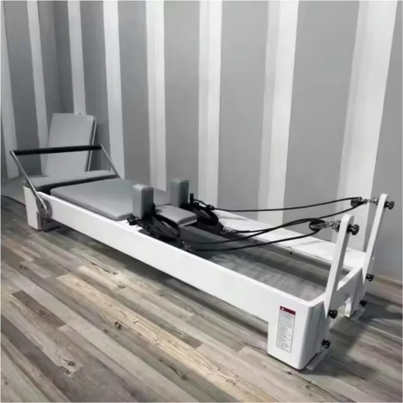 YTYIN Białe Dębowe Urządzenie do Pilates Reformer, Profesjonalne Urządzenie do Ćwiczeń w Studio do Komercyjnego Treningu Pilates i Fitnessu