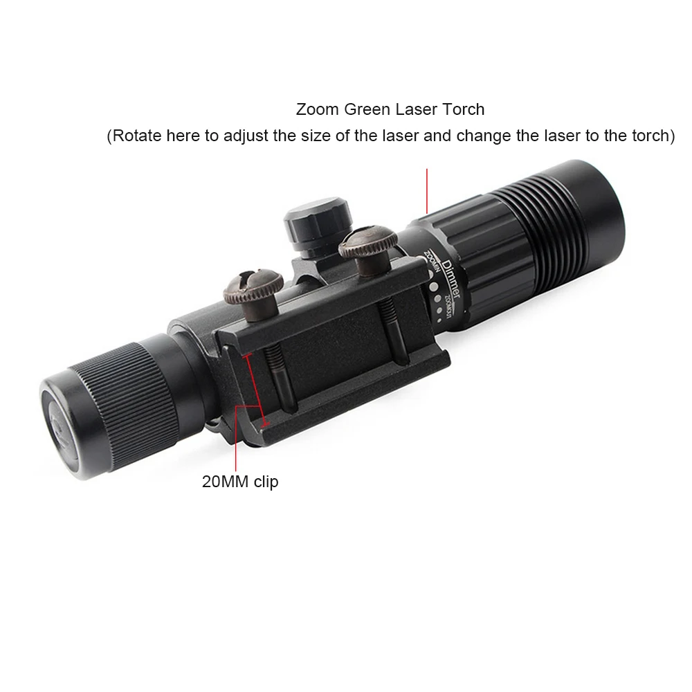 1PC Powerful Tactical Flashlight Adjustable Green Dot Laser Illuminator Fits 20mm Track Tactical Torch Lamp Bulbs Lantern