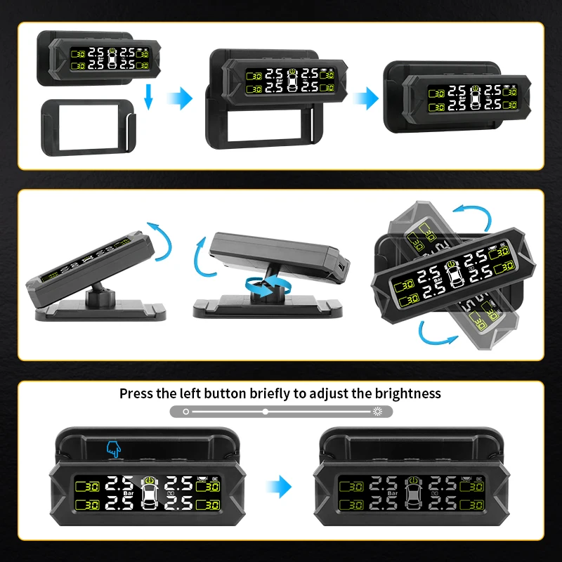 Jansite Car TPMS Tire Pressure Alarm Monitoring System Tyre Sensor Solar Charge With Bracket 360 Adjustable IP68 Waterproof 6bar