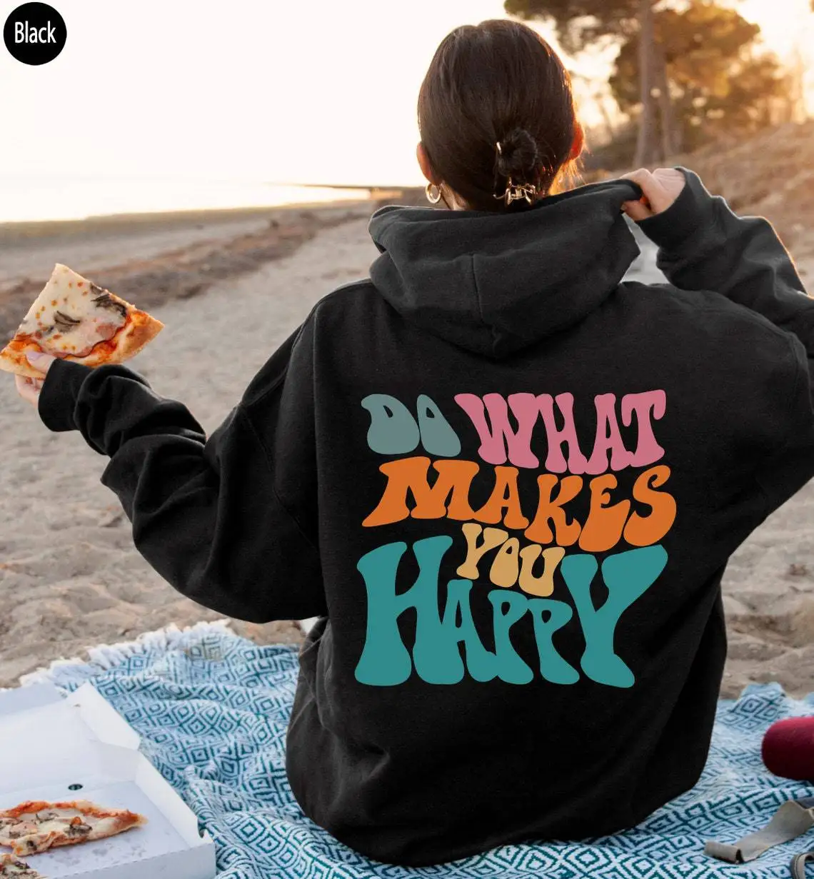 DO WHAT MAKES YOU HAPPY Jesienna moda Luźny top Jednolity kolor Bluza z kapturem z włókna poliestrowego Unisex Prosty Casual