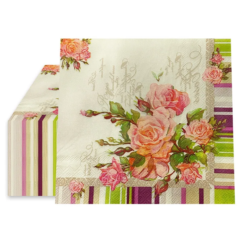 20Pcs/Pack 33x33cm Colorful Flower Paper Tissue Cocktail Dinner Disposable Napkins Wedding Party Decoration