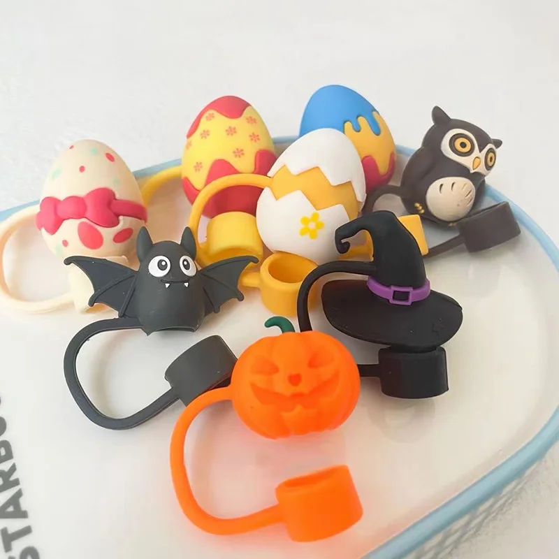 Suitable For Stanley Water Cup 10mm Silicone Straw Cap Easter Egg Shape Straw Dust Plug Reusable Large Diameter Sippy Cover Caps