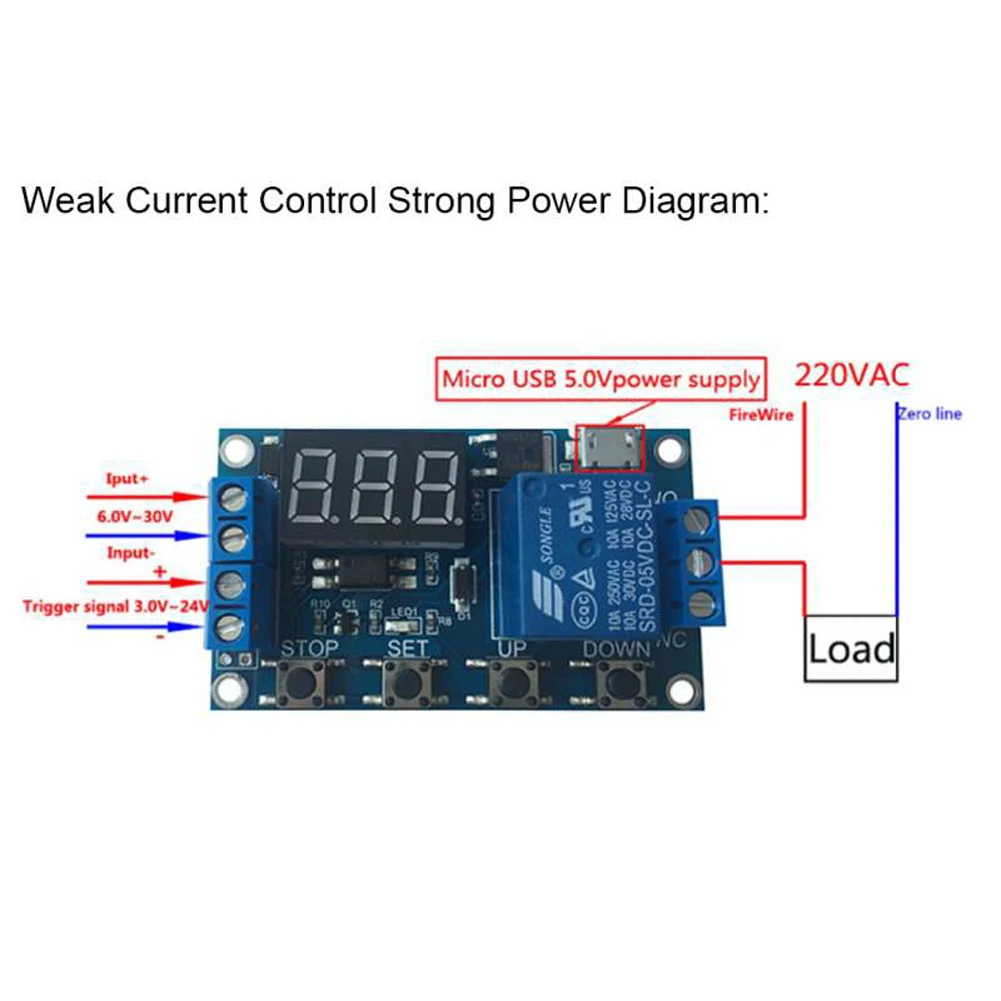 Módulo de Relé Temporizador Multifuncional Digital, Display LED, Automação Ciclo Delay Timer, Off Switch, 1 CH, 1 CH, 5Pcs, XY-J02