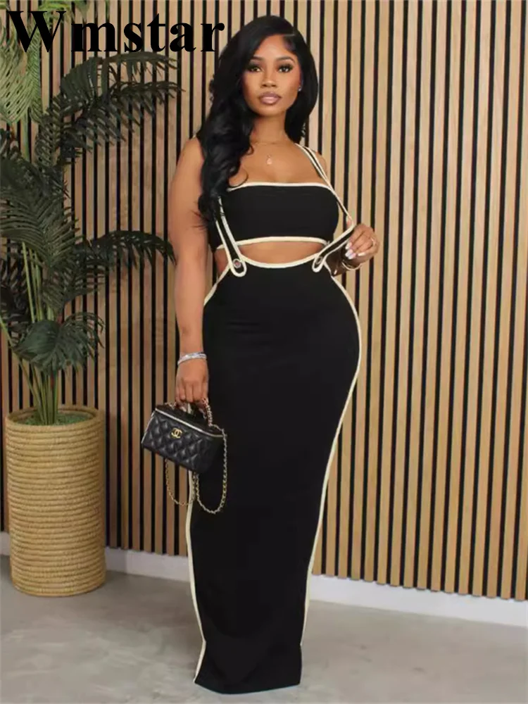 

Wmstar Women Two Piece Set Summer Casual Sweet Holiday Style Solid Color Tube Top Tight Suspenders Skirt Sexy Club Party Outfit