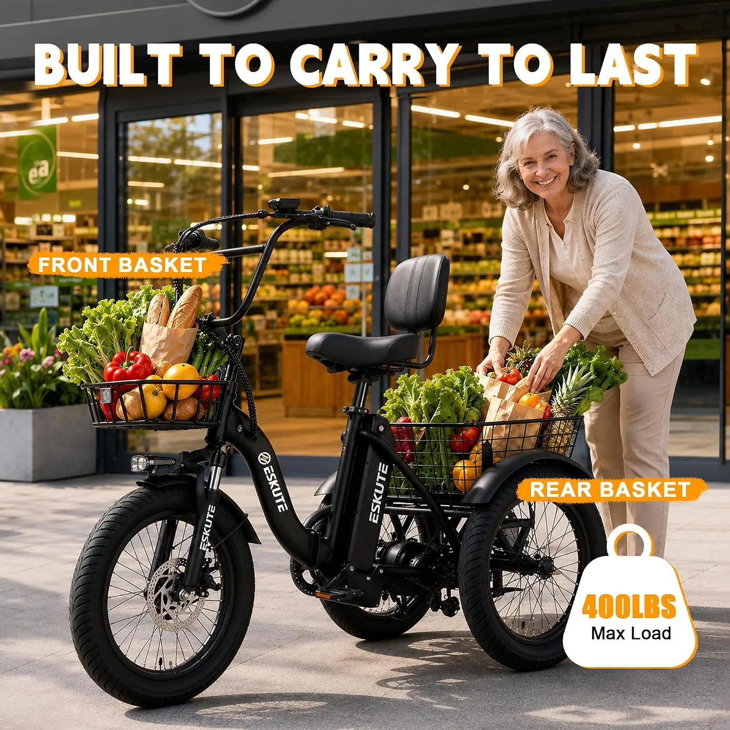 T300 Electric Tricycle for Adults, Peak 1200W Motor Folding E-Trike, 48V 13Ah Battery, 18" x 3.0" Fat Tire 3-Wheel, Customized - view 5
