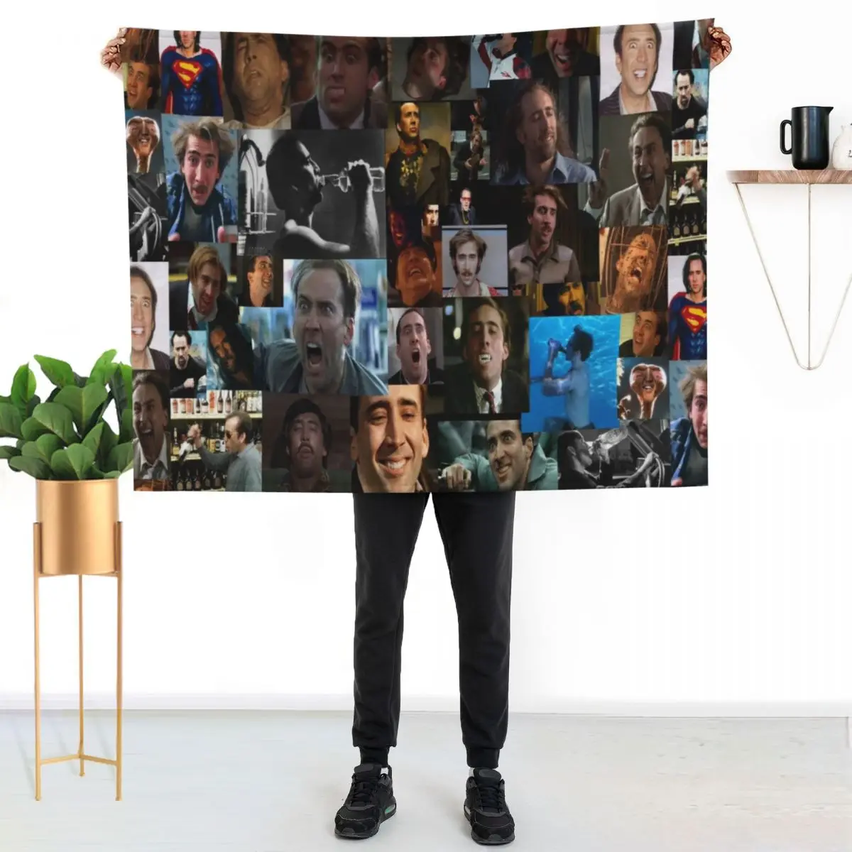 Nicolas Cage Pattern - Nicholas Cage - Nick Cage Nic Throw Blanket couch cozy soft plush fuzzy picnic outdoor blanket