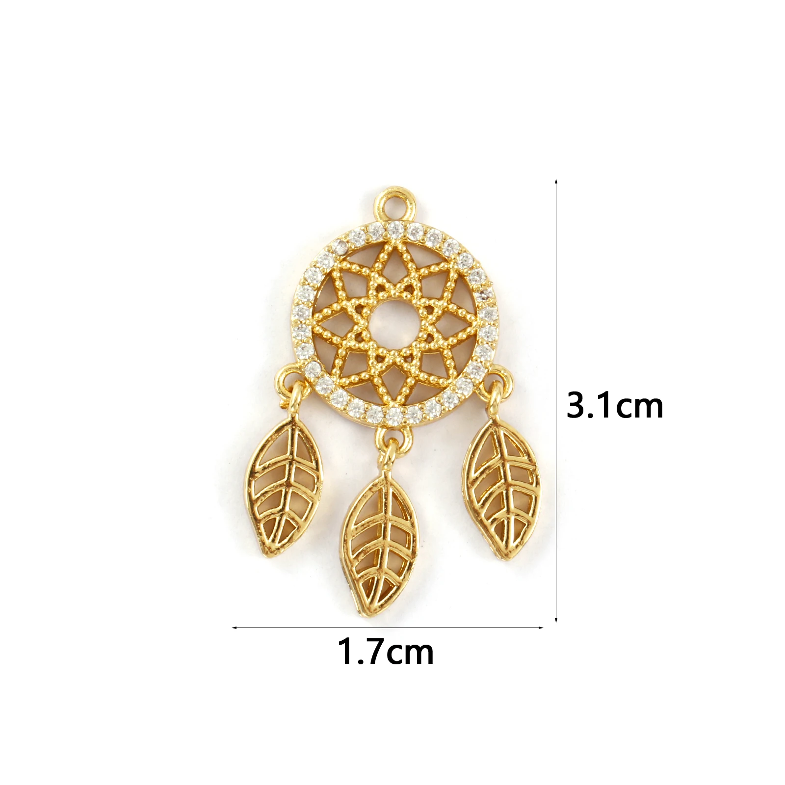 1pc Brass Pendant Gold Color Dream Catcher Clear Cubic Zirconia Hollow Charms DIY Necklace Women Jewelry Findings 3.1cm x 1.7cm