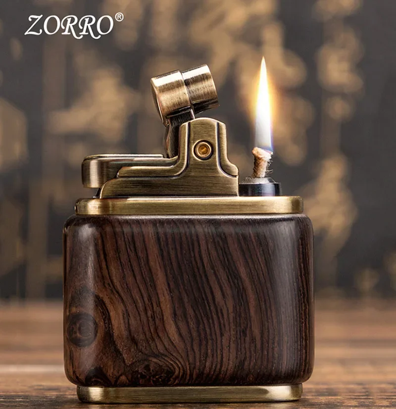 ZORRO Retro Kerosene Lighter Oil Gasoline Wood Metal Lighter Grinding Wheel Brass Core Cigarette Lighter Gadget Collection Gift