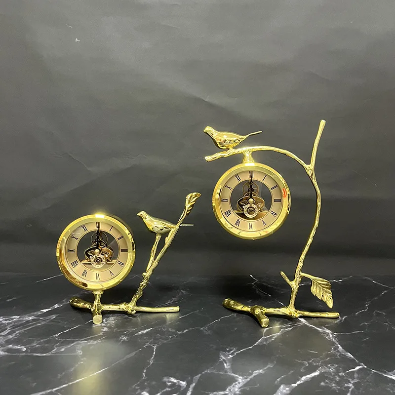 

Golden Branch Clock Bird Retro Gold Sculpture Metal Decorative Figurines Home Decoration Accessories