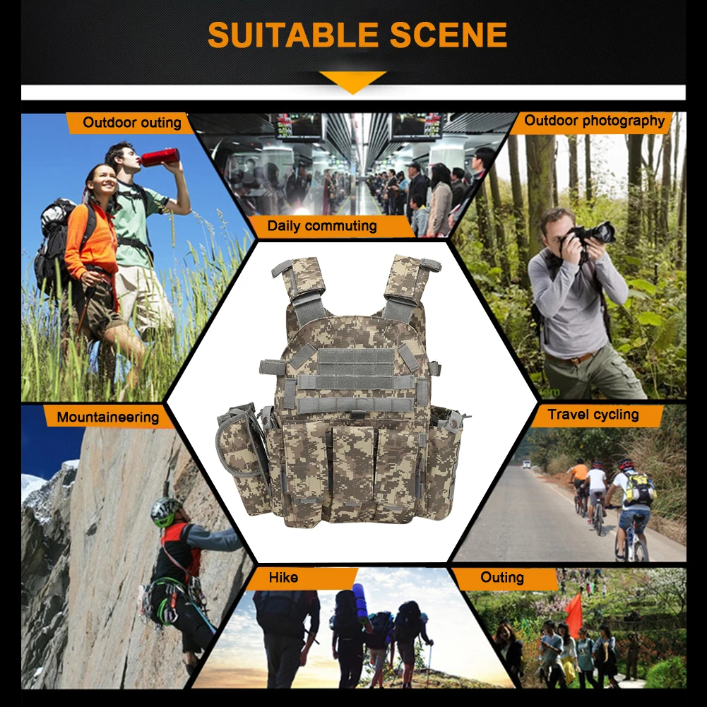 Chaleco táctico de nailon 600D, estilo militar MOLLE para hombres y mujeres, accesorio de Airsoft para caza al aire libre, portador de armadura corporal