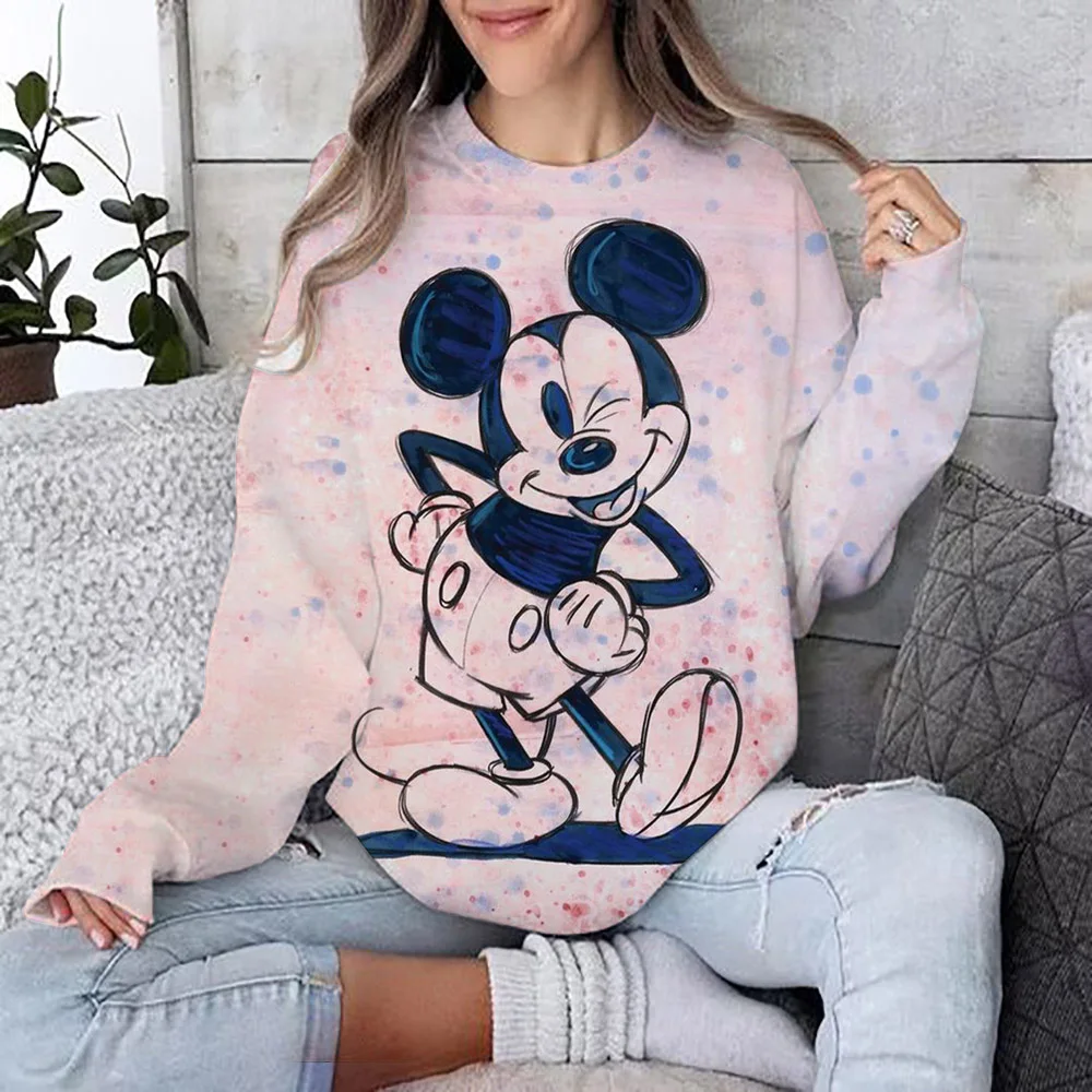 Hot Sale Oversize Printing Women Sweatshirt 2024 Autumn Anime Style Loose High Quality Hoodies Mickey Mouse Print Hooded Girl