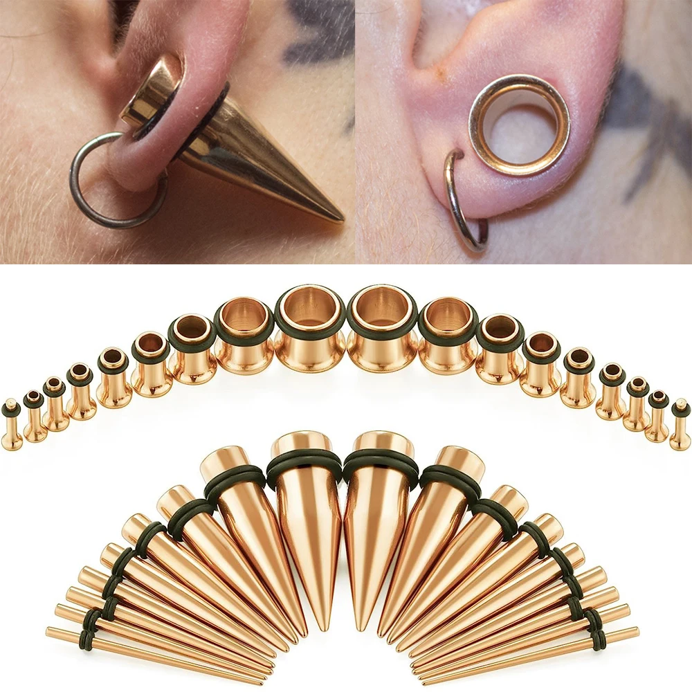 9Pairs Stainless Steel Gold Color Ear Taper Stretching Kit Gauge Expenders Set-18pcs Tapers Or Tunnels Piercing Jewelry 1.6-10mm