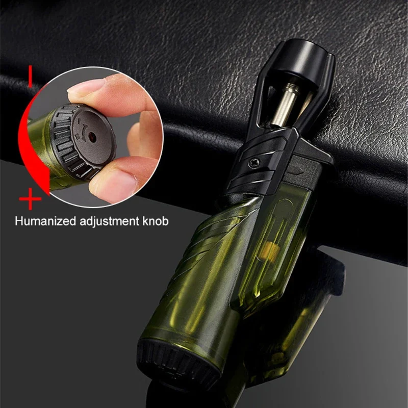 Outdoor Windproof Butane Gas Lighter Transparent Body Blue Jet Flame Turbo Torch Portable Cigar Lighter Personalized Men\'s Gift