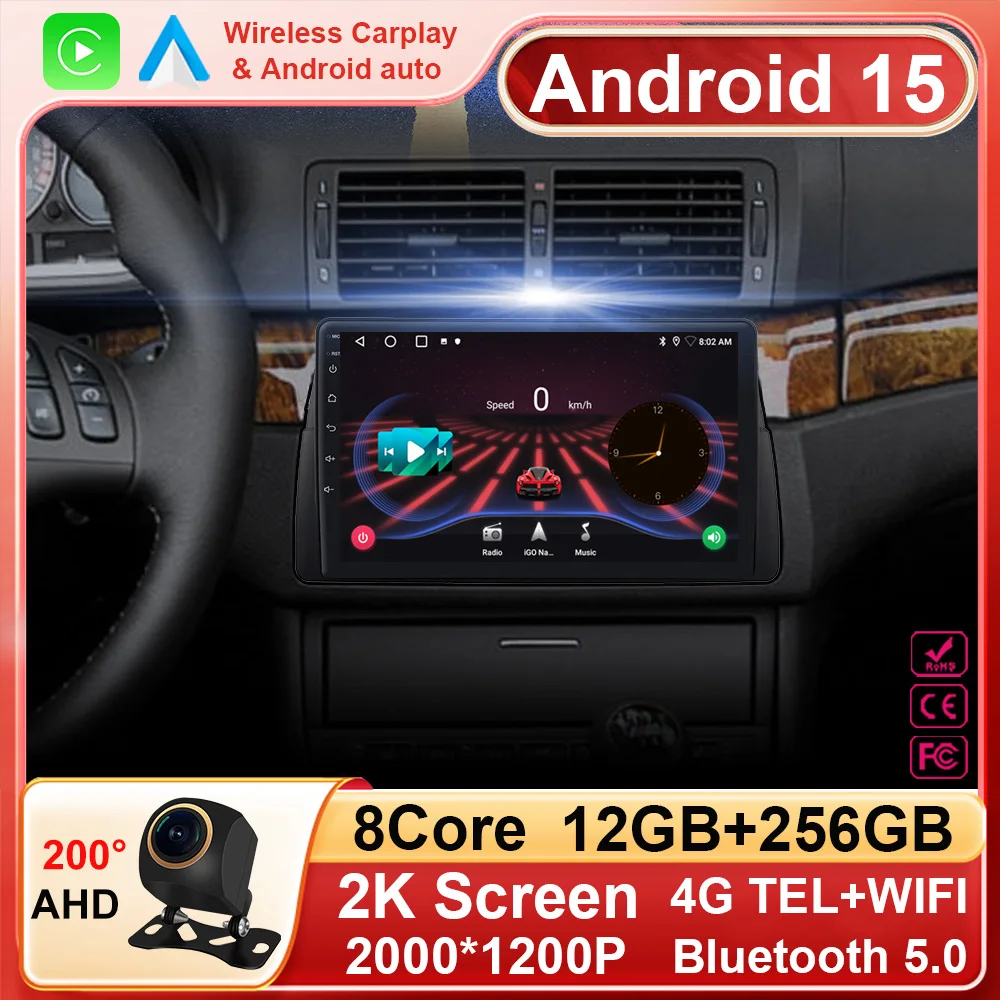 

Android 16 CarPlay Multimedia Video Player For BMW E46 M3 318/320/325/330/335 5G WIFI Auto Radio GPS 2din Head Unit CPU Screen