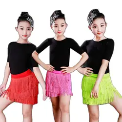 Latin Dance Clothing Children's New Girls' Short-sleeved Tassel Dance Skirt Professional Sexy Practice Performance 2023 DRESS