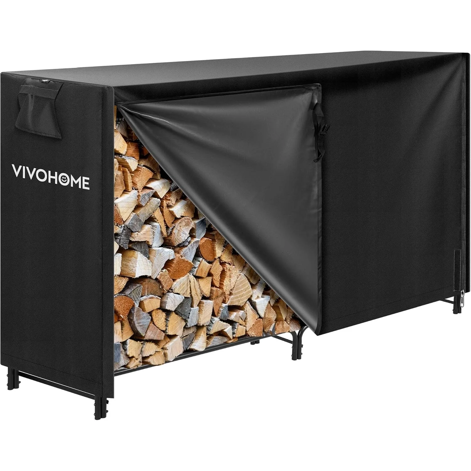 6ft Heavy Duty Indoor Outdoor Firewood Storage Log Rack with Cover Combo Set Black（13.8