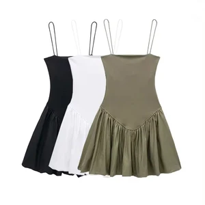 Traf-Mini-Frauenkleid mit Puffrippen, gerader Kragen, dünnen Trägern, Frauenkleidern, sexy Mode 6 Hauptverkäufe rotes Canelado -Kleid - №4