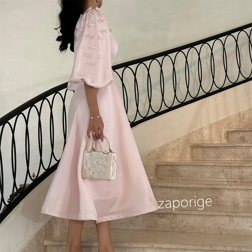 Customized Modern Style Applique Pleat A-line O-Neck Midi Dresses Bespoke Occasion Chinese Sizes Available