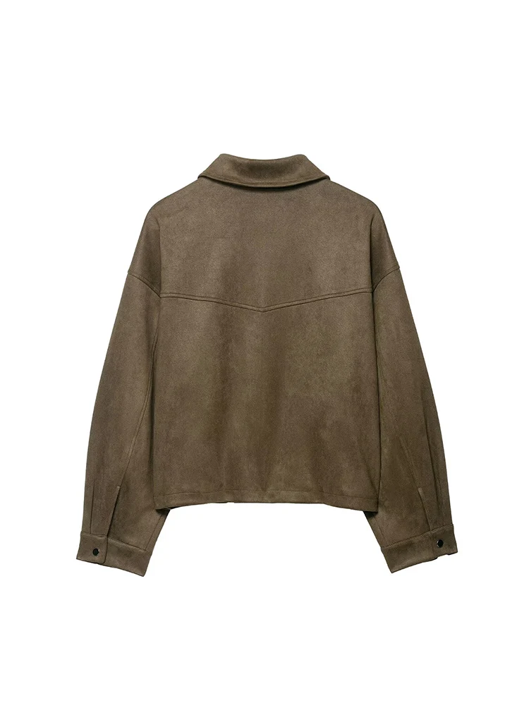 European and American style autumn new women's clothing fashionable and versatile solid color leather bomber jacket