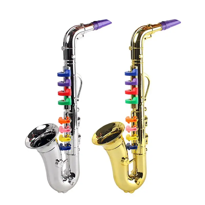 R6FE Musical Instruments Include Toy Saxophone Trumpet Toy Clarinet Educational Toy Instrument Silver Finish with Color Keys