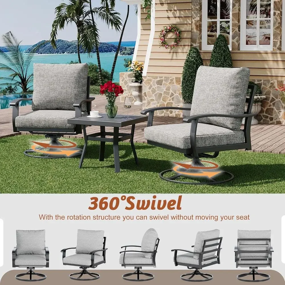 Outdoor Swivel Rocker Patio Chairs with Coee Table 3 PCS Bistro Set, 360 Degree Swivel Rocking Chair Patio Contion Set with Thic
