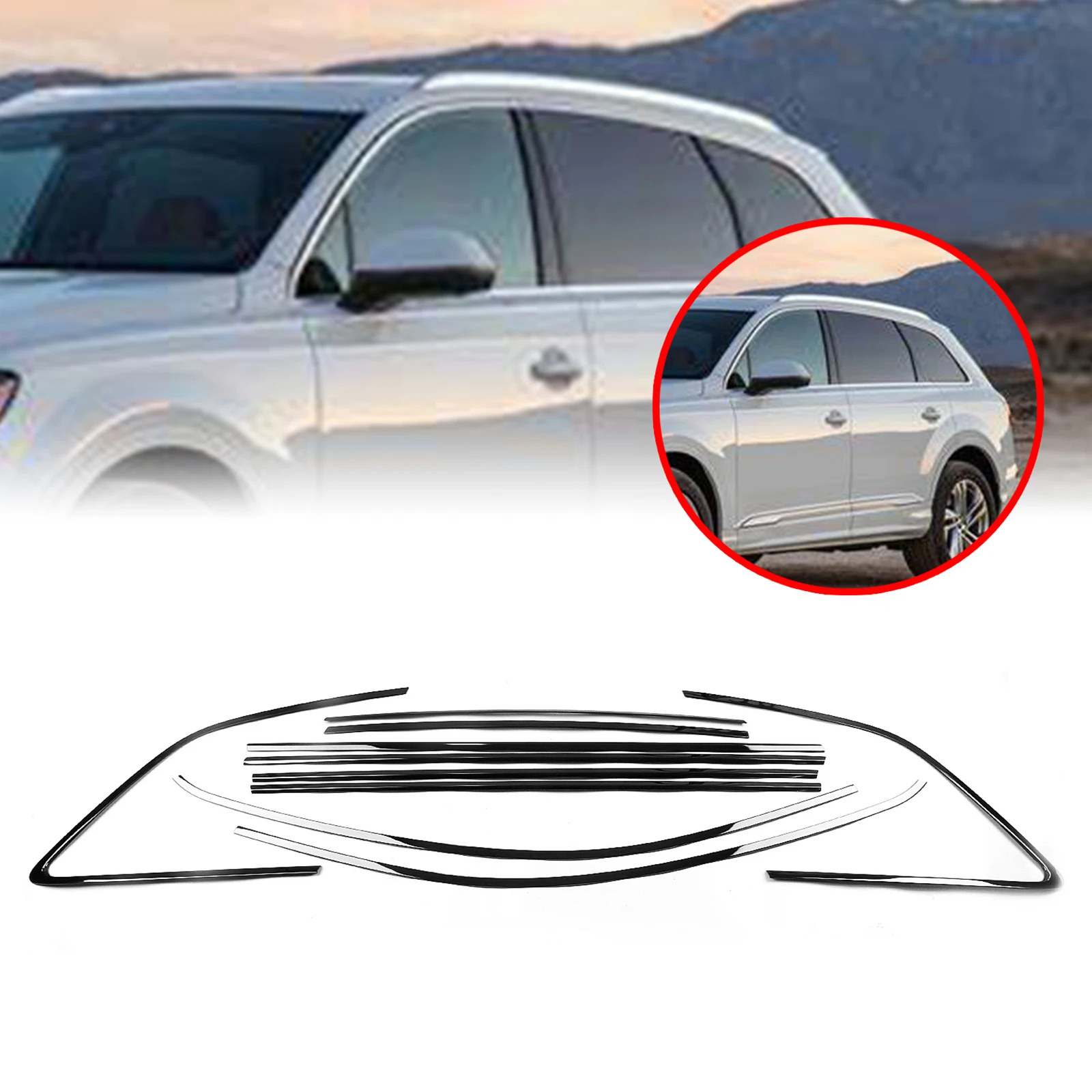 Für AUDI Q7 2015-2025 Außen Fenster Trim Abdeckung Streifen Glanz Schwarz Tür Seite Rahmen Weatherstrip Dichtung Form dekorative Styling