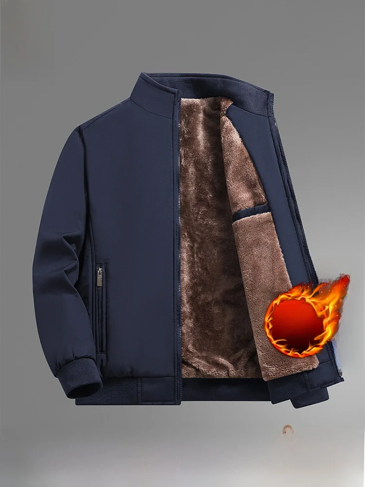 เสื้อโค้ทผู้ชายบุผ้าฝ้ายทรงลำลอง ไซส์ใหญ่ สำหรับฤดูใบไม้ร่วงและฤดูหนาว ให้ความอบอุ่น คอตั้ง แขนยาว ผลิตจากเส้นใยโพลีเอสเตอร์