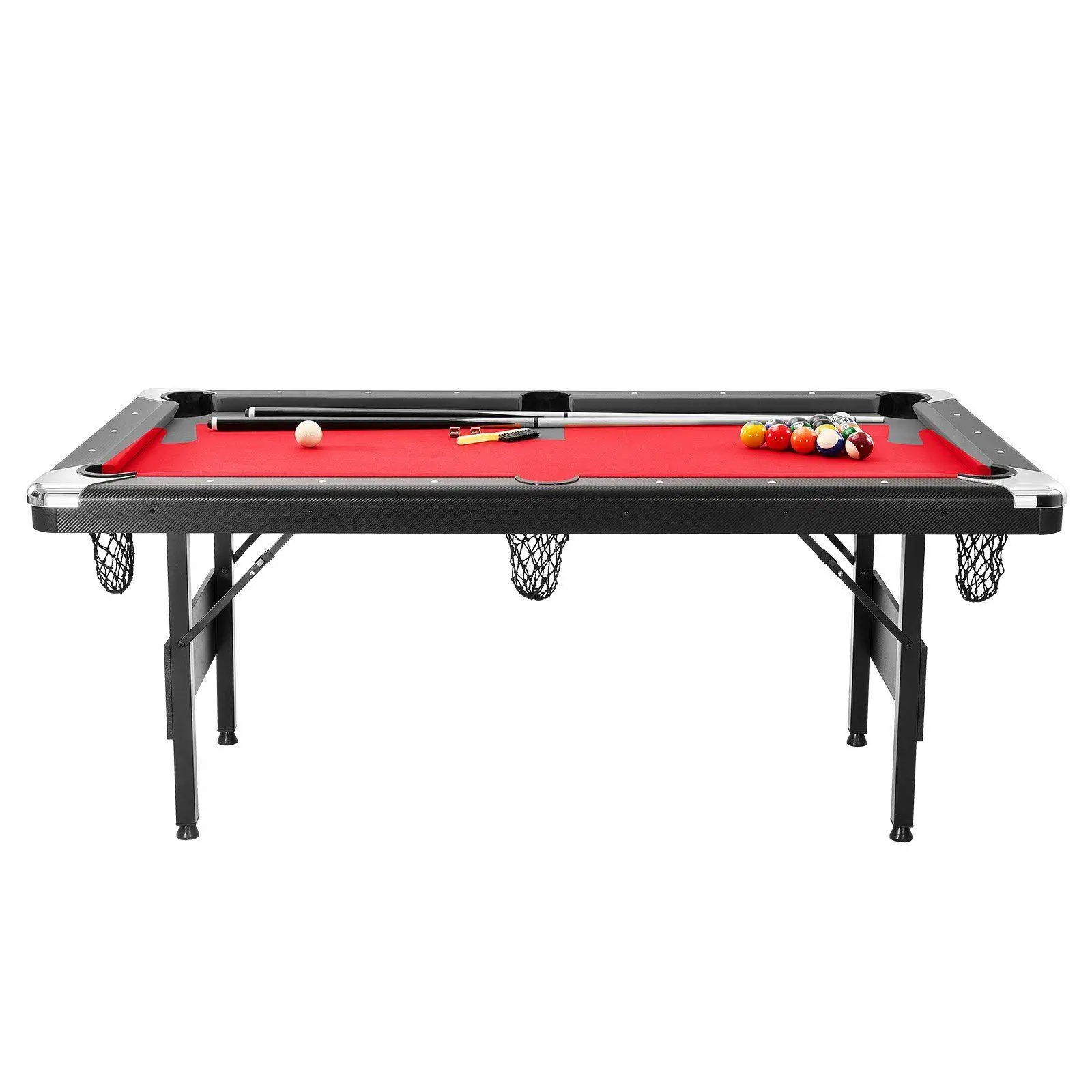 

6.3ft Fold-up Pool Table Solid MDF Base Sturdy Metal Legs Full Set Games Equipment for Home Entertainment Use