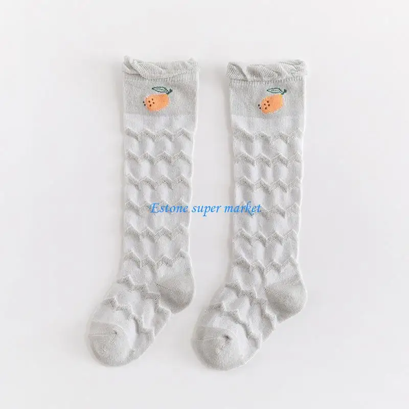 

090B Infant Baby Summer Long Socks Fruit Print Mesh Ruffled Trim Knee Stockings