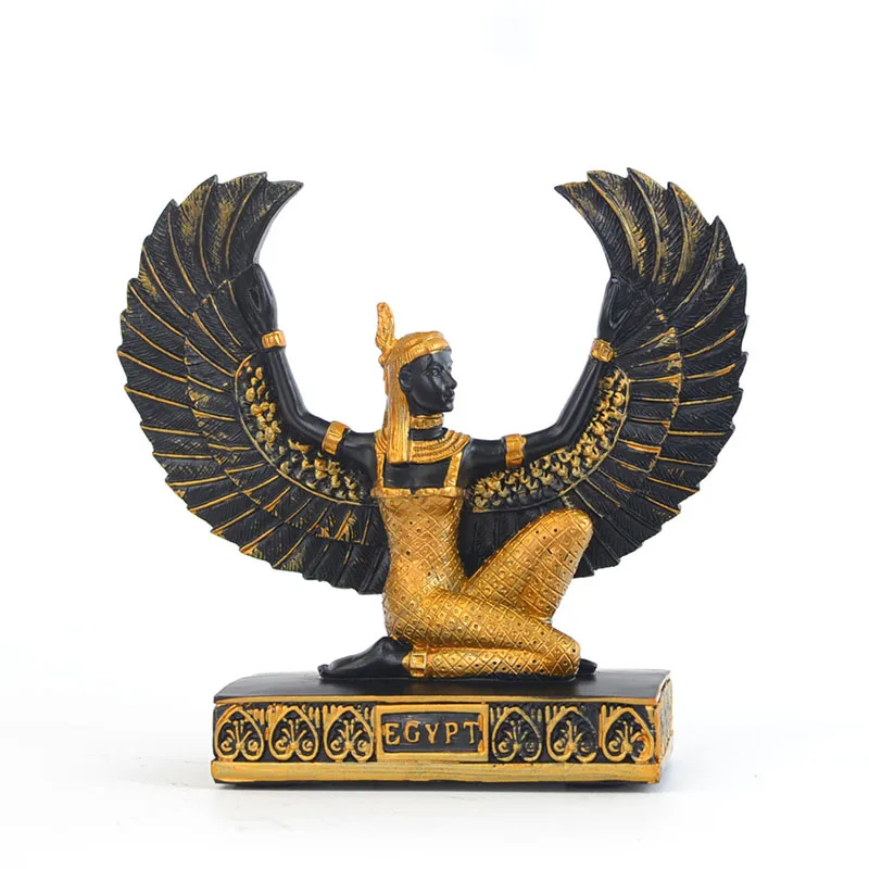 

Egyptian Goddess Resin Sculpture Handicraft Souvenir Ornaments Spread Wings Home Decoration Furnishings Crafts Vintage Statue