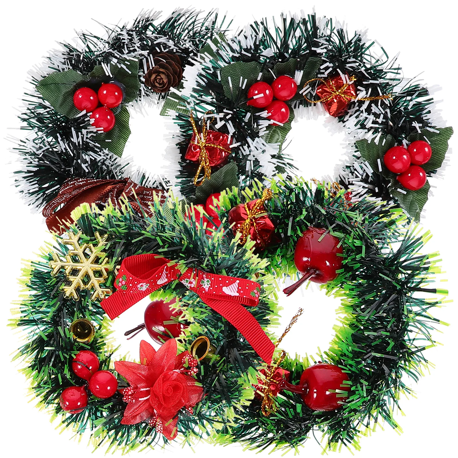 

4 Pcs Mini Christmas Artificial Pine Wreaths Unlit Xmas Decor Home Party 6 Inch Red Fruit StyleReusable Holiday nament