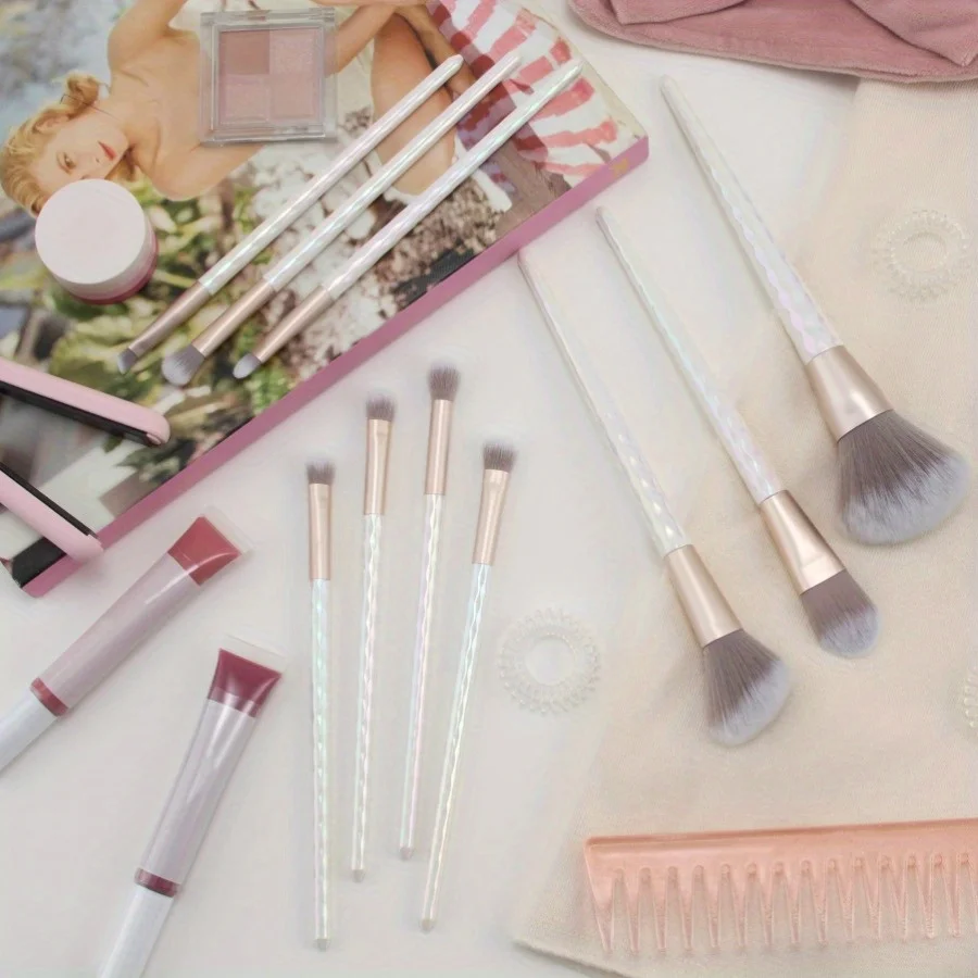 10-piece eye and face brush set with pop-up case. Brushes are designed to help you apply makeup effortlessly and flawlessly