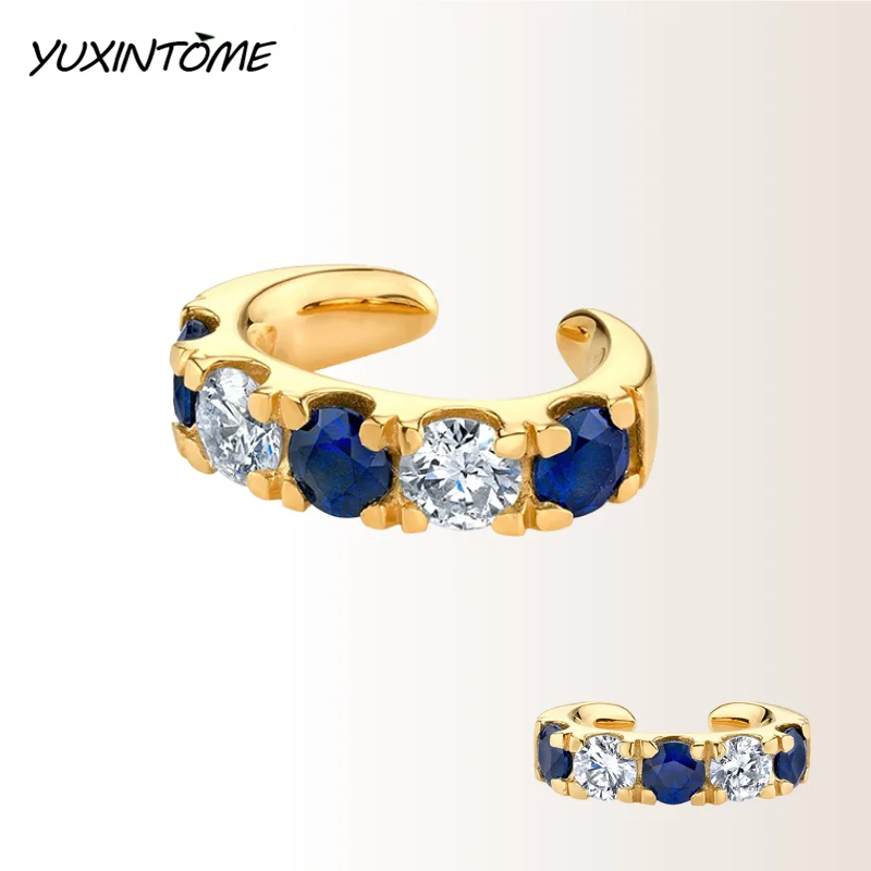 New Model Trend 24K gold plated full set zircon ear clip blue/red/green zircon earrings for women fashion luxury wedding Jewelry