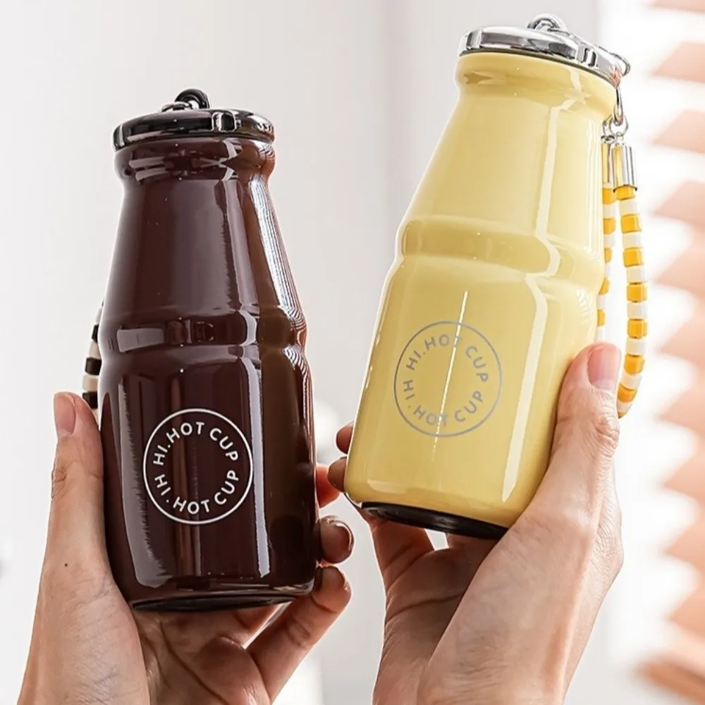 280ML Milk Coffee Cup Macaron Color Leak Proof Stainless Steel Pocket Cup with Hanging Chain Portable Thermal Cup Travel