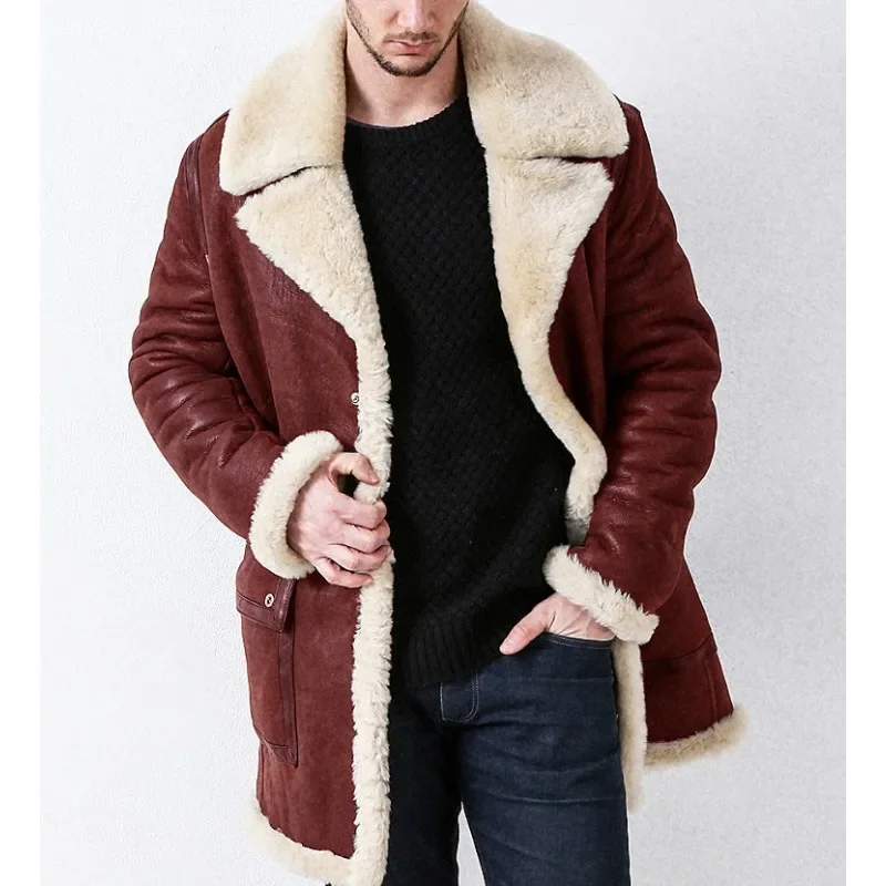 2024 Autumn Winter New Jacket Thickened Fur Integrated Men\'s Coat Imitation Leather Velvet Long Coat Casual Men Jacket Clothing