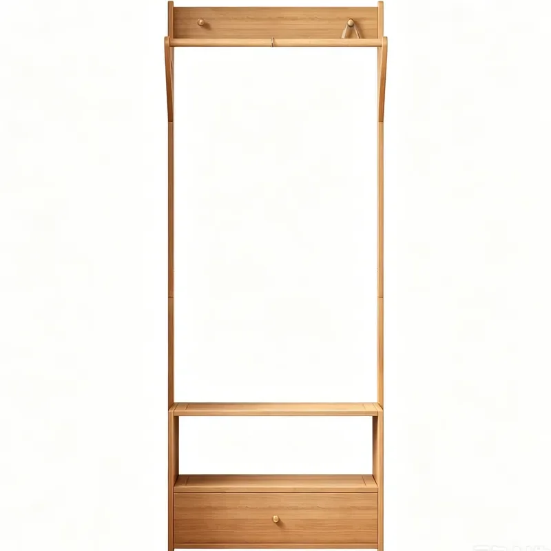 Natural Wood Slim Coat Rack With Full Length Mirror And Storage Drawers For Small Spaces Porch Corridor Bedroom Narrow